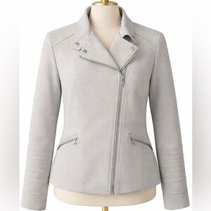 Banana Republic Textured Moto Jacket Light Grey Size 14 Waffle Knit